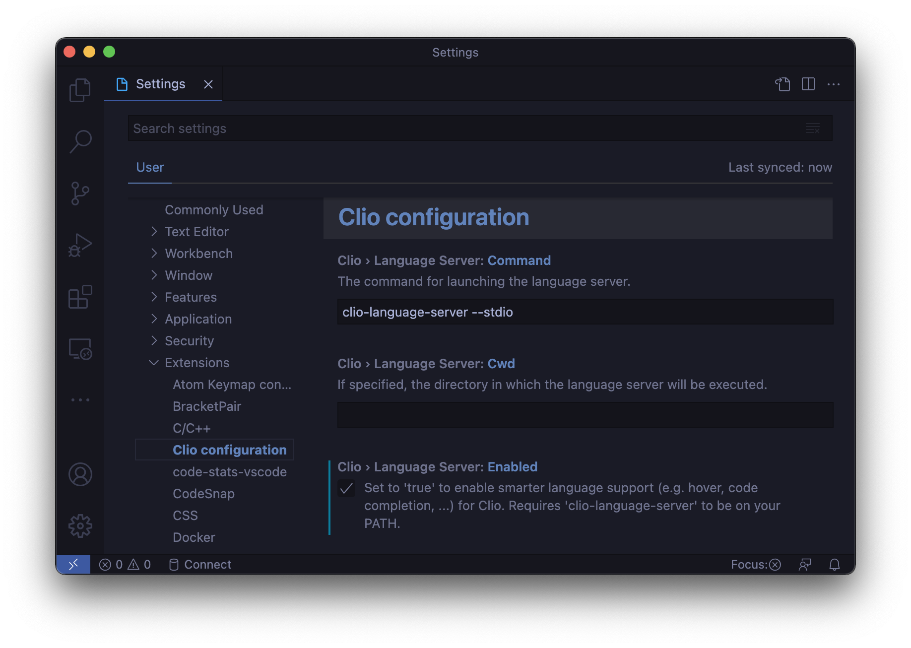 Visual Studio Code Clio configuration